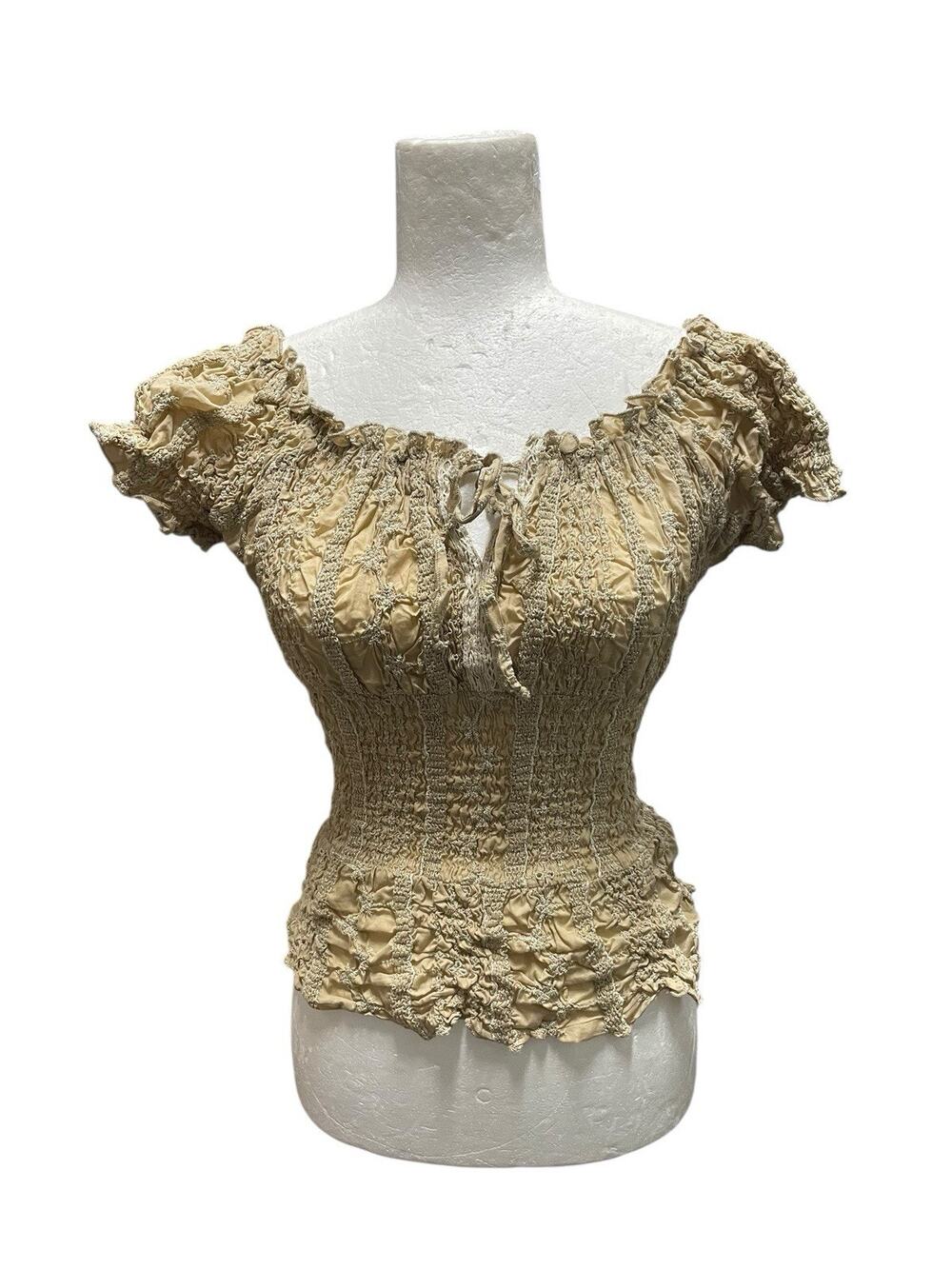 Mastro Moda Italy Linen Shirred Top Y2K Milkmaid Fairy-core Size Medium/Large